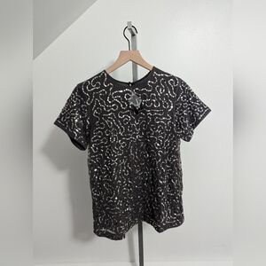Express Sequin Short Sleeve Top Gray Dress Shirt Women Small Sparkly Pretty NEW